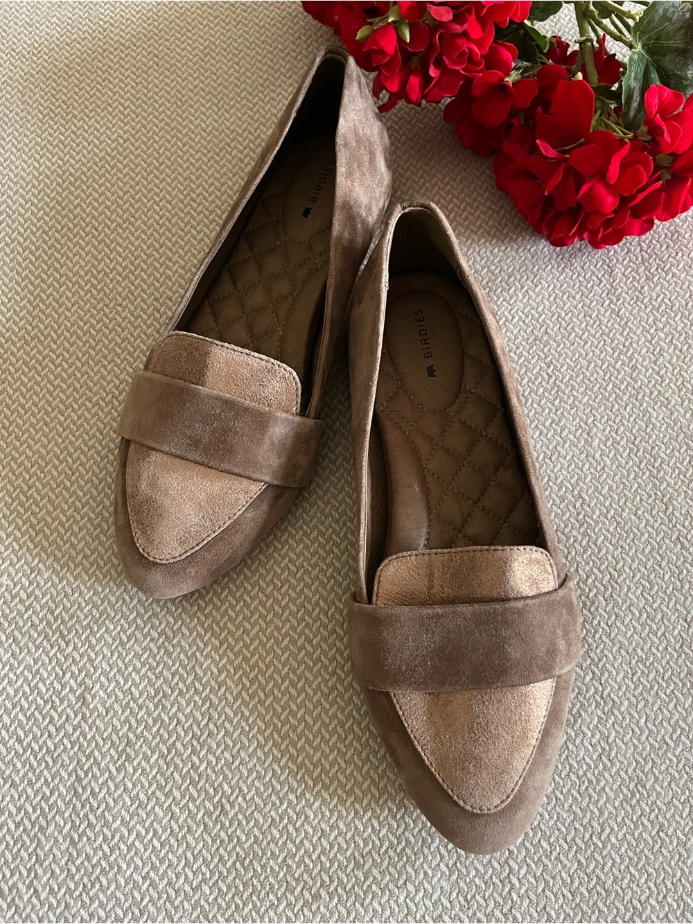 Birdies Blackbird Suede Flats Taupe Shimmer Size 7